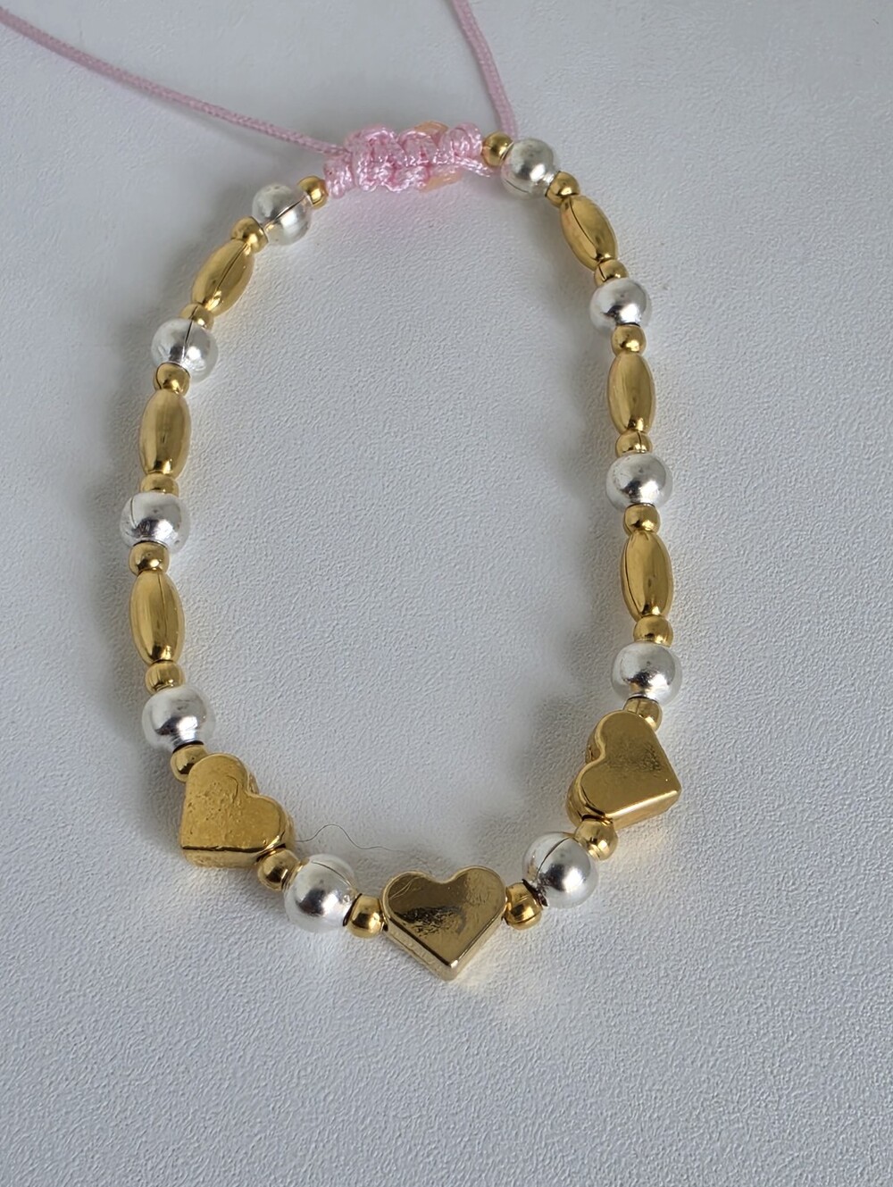 Handmade Gold & Silver Heart Adjustable Bracelet